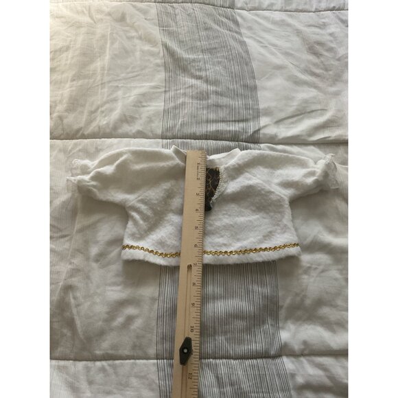 Baby Leopard-Trimmed White Top With Gold Chain Embroidery Doll Clothing - Picture 3 of 5